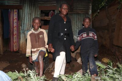 Pamela Mmbone with two of her children.
