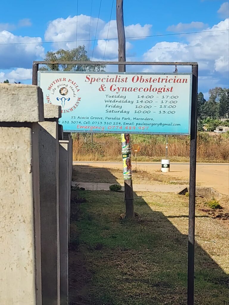 A sign advertising the services of: "Special Obstetrician & Gynaecologist."