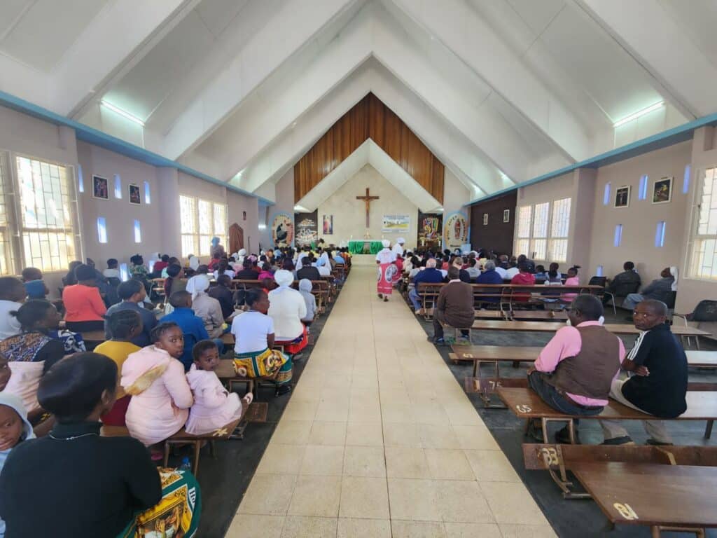 A group of people attending a church service.