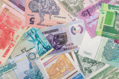 A variety of African paper money.