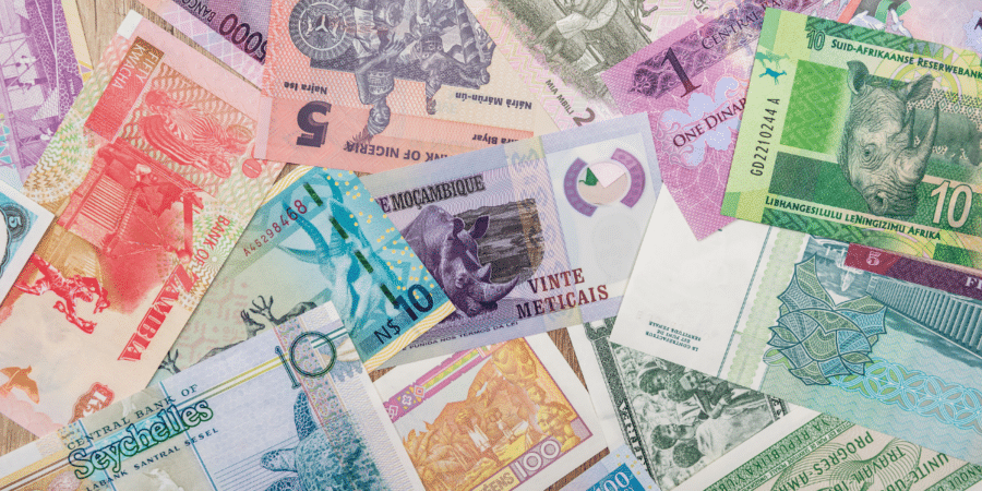 A variety of African paper money.