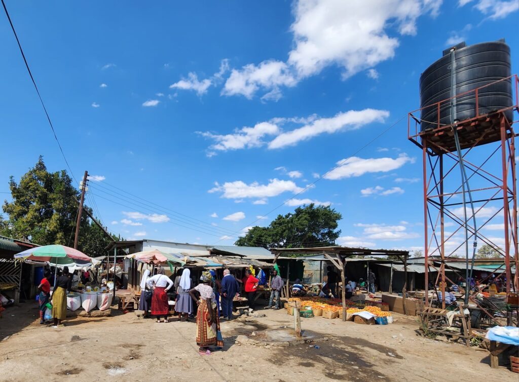 An open air marketplace in a rural village in Africa.