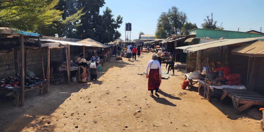 An open air marketplace in a rural village in Africa.